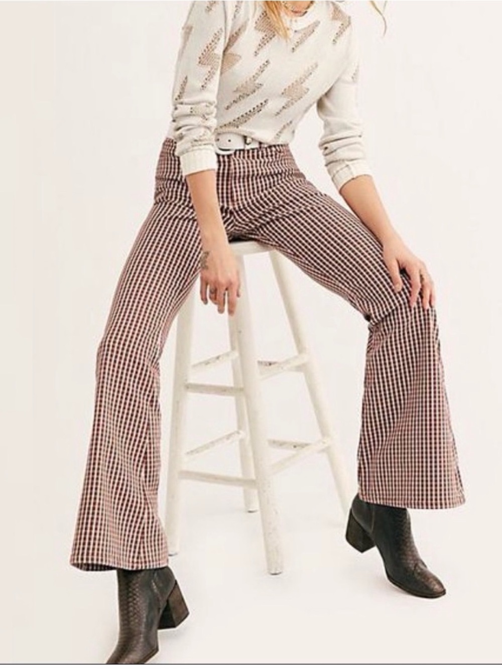 Free People Rudy Flared
Houndstooth Trouser Pants
Wide Leg High Waisted size 2